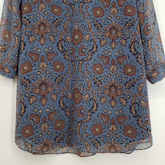 Cabi Provincial Floral Tunic Shirt Dress M Long Sleeve Style 3295 Blue Brown - Picture 8 of 13